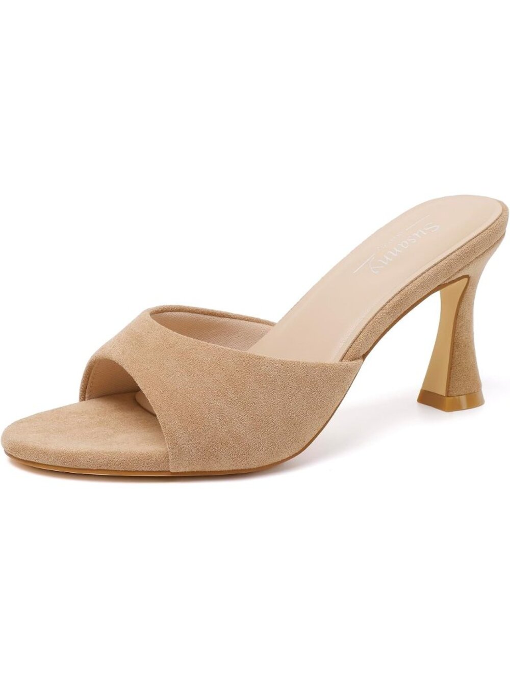 Women's Mule Brown Suede Pointed Open Toe Chunky Block Heel Ankle Strap Sandals